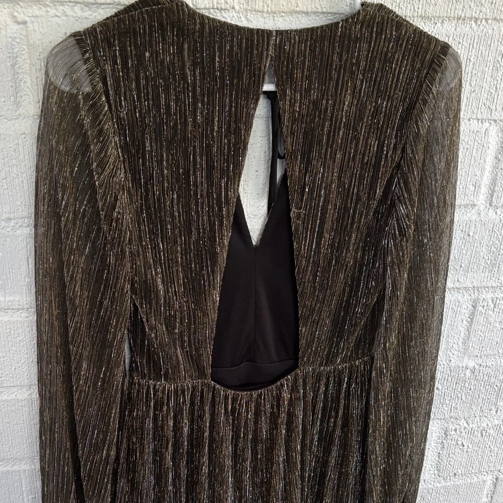 Anthropologie J.O.A. Gold Glitter Shimmer Metallic Gold Long Sleeve Dress sz S